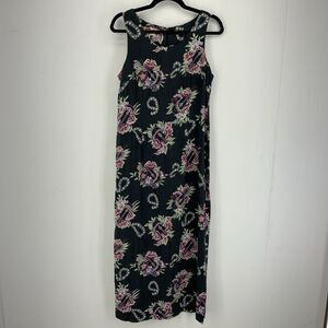 Vintage Hilo Hattie Womens 10 Silk Maxi Dress Hawaiian Ukulele Hibiscus 90’s Y2K